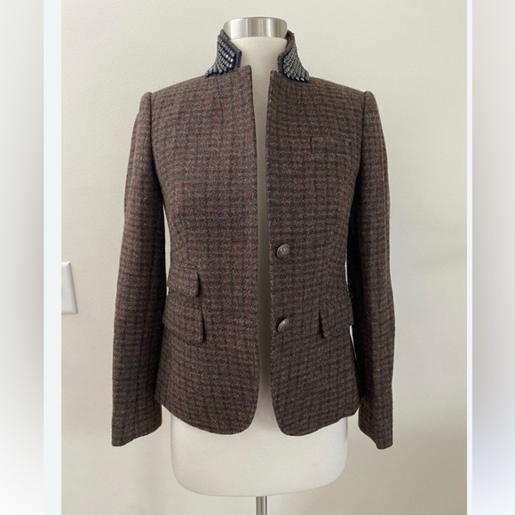 J. Crew Jackets & Blazers - J. Crew Brown Houndstooth Tweed Blazer with embellished collar